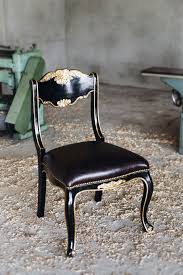 Antique French Style Black Chair With Gold Trim And Genuine Leather Seat Black Chair Chair French Antiques