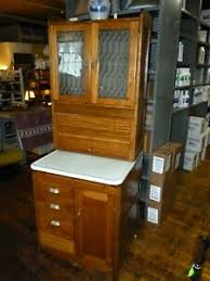 Of these popular kitchen accessories. Antique Oak Hoosier Cabinet Cupboard 2 Pc 27 Wide Refinished Frosted Glass Ebay