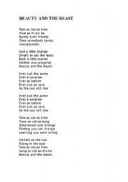 English Worksheets Beauty And The Beast