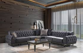 It has indoor plants that create a refreshing ambiance to the area. Casa Padrino Luxury Art Deco Chesterfield Living Room Set Gray Black Gold 1 Corner Sofa With Pillows 1 Coffee Table With Glass Top Noble Living Room Furniture Luxury Quality
