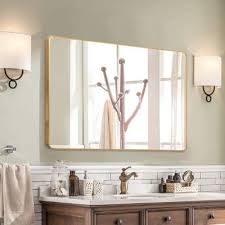 Customize your wall mirror size and select from mirrorlot's beautiful collection of bathroom mirror frames and wide range of frame colors to choose from, such as espresso wood grain with a. Medium Rectangle Gold Hooks Modern Mirror 38 In H X 26 In W Jj00378zzen 1 The Home Depot Bathroom Vanity Mirror Rectangular Mirror Round Corner Walls