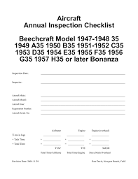 Potential Bonanza Annual Inspection Checklist Manualzz Com