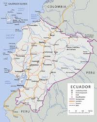Map of ecuador showing provinces and capitols, major roads and rails. Karte Ecuador 2