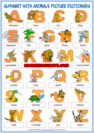 Alphabet With Animals Esl Picture Dictionary For Kids Dictionary For Kids Alphabet For Kids Picture Dictionary