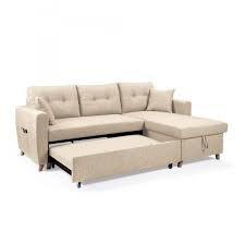Canapé d'angle convertible et réversible.avec coffre de rangement sous la méridienne. Canape Angle Coffre Lin Beige Convertible Okuta 3 Suisses