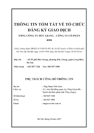 THÔNG TIN TÓM T T V T CH C ĚĔNG KÝ GIAO D CH
