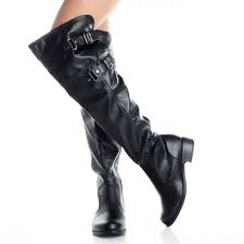 Black Tall Riding Motorcycle Biker Women Flat Over The Knee Black Thigh High Boots Boots Lady Biker