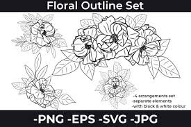 Download Flowers Line Art Arrangements Set 2 Graphic By Azrielmch Creative Fabrica PSD Mockup Templates