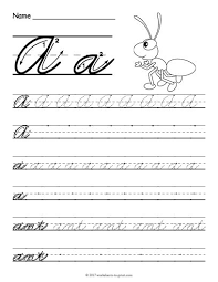 free printable cursive a worksheet cursive writing