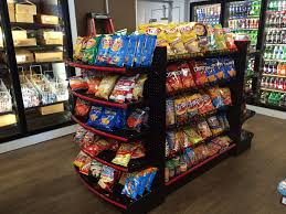 Handy Store Fixtures Gondola Shelving With Rounded Shelf Extenders Grocery Store Design Supermarket Design Small Store Design
