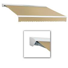 Awntech 8 Ft Destin Lx With Hood Right Motor Remote Retractable Awning 84 In Projection In Tan Brown Tan Retractable Awning Framed Fabric Offset Patio Umbrella