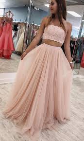 Two Piece Pink Long Prom Dress Strapless Strapless Prom Dresses Long Prom Dresses Strapless Evening Dresses Prom