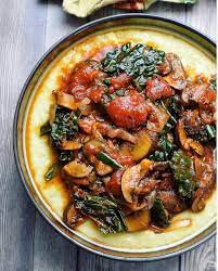 Vegan Creamy Polenta With Mushroom Ragu Recipe Vegetarian Recipes Vegan Dinners Stuffed Mushrooms