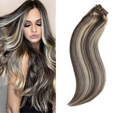 The ash tones are mixed with sandy flecks for an iridescent look, often described as 'champagne she stole my look: Ugeat 120g Clip In Human Hair Extensions 2 18 Brown Ombre Remy Brazilian Hair Brown Blonde Hair Brown Hair With Blonde Highlights Brown Hair With Highlights