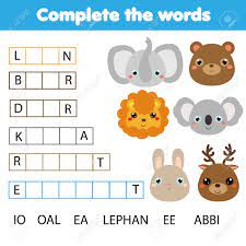 40 juegos educativos caseros pequeocio com. Juego Educativo Para Ninos Completa La Actividad De Palabras De Los Ninos Tema De Los Animales Aprendiendo Vocabulario Hoja De Trabajo Para Preescolares Y Ninos Pequenos Ilustraciones Vectoriales Clip Art Vectorizado Libre