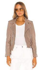 Balfern Leather Biker Jacket In Stone With Images Revolve Clothing Jackets Biker Jacket