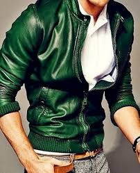 Green Leather Bomber Jacket Mens Outfits Green Leather Jackets Leather Jacket