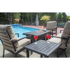 Add a metal fire pit to the center and patio chairs around it for an equally comfortable space. Paramount Cast Aluminum 4 Piece Conversation Set With Fire Pit Table Lowe S Canada