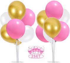 They add just the right note of holiday glimmer and are the perfect bridge between pink and gold. Buy Toniful Pink White And Gold Balloons Table Decorations 2 Set Table Centerpiece Balloons Stand Holder Kit With 14 Sticks 14 Cups 2 Base 16 Pink White Gold Latex Balloons For Birthday