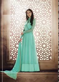 Aqua green dress and peach or coral. Aqua Green Angrakha Style Georgette Designer Wear Suit