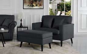 Timothy Mid Century Oversized Accent Chair With Footrest Modern Grey Living Room Ottoman In Living Room Storage Chair