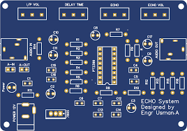 Pt2399 is an echo audio processor ic utilizing cmos technology which is equipped with adc and dac, high sampling frequency and an internal memory of 44k digital processing is used to the pin assignments and application circuit are optimized for easy pcb layout and cost saving advantage. Audio Echo Circuit Diagram Pcb Layout Pcb Circuits