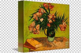 Floral Design Still Life Vase With Oleanders And Books Van Gogh Posters Van Gogh Canvas Flower Painting Png Klipartz
