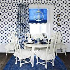 Blue And White Patterned Dining Room Dining Room Decorating Ideal Home Blue And White Wallpaper Blue Room Inspiration Geometric Wallpaper Uk