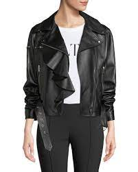 Valentino Nappa Plonge Ruffle Detail Leather Jacket W Love Story Heart On Sleeve And Matching Items Matching Items Leather Jacket Jackets Jackets For Women