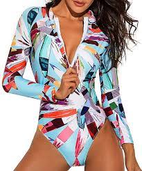 Women S Fashion Printing Rashguard Long Sleeve Zip Uv Protection Print Surfing Swimsuit Swimwear Bathing Suits Surf Swimsuit Swimsuits Long Sleeve Rashguard