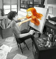 Anime Art Artist Painter Painting Coming To Life Easel Paintbrush Paint Supplies Sketches Fantasy Cute Kaw Anime Draw Art