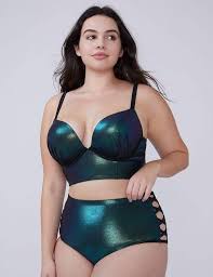 Iridescent Shimmer Swim Longline Bikini Top With Built In