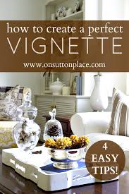She has a clear bottle holding flags, 3. How To Create A Vignette On Sutton Place Vignette Ideas Decorating Coffee Tables Quick Decor