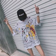 原宿系落書きプリントtシャツ夏奇抜 派手 個性的 ダンス 衣装 韓国 大きいサイズ ダンス 衣装 韓国 韓国スタイル 韓国ファッション 夏