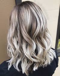 White Ash Blonde Balayage Shadow Root Curls In A Textured Lob Holiday Hair Ash Blonde Balayage Brown Hair With Silver Highlights Hair Color Dark