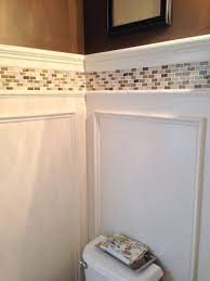 Beadboard paneling in a grey bathroom. Powder Room Update Shadow Box Wainscoting And Tile Border Wainscoting Bathroom Dining Room Wainscoting Bathroom Shower Tile