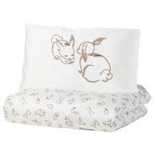 Ikea Rodhake Rabbit Pattern White Beige Crib Duvet Cover Pillowcase Ikea Baby Duvet Covers Pillow Cases