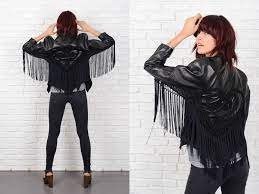 Vintage 80s Black Leather Suede Fringe Jacket Moto Biker Etsy Suede Fringe Jacket Suede Fringe Fringe Jacket