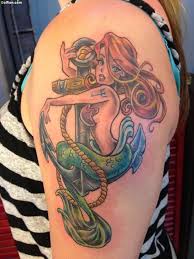 Japanese mermaid tattoo with anchor: Girl Get His New Mermaid Anchor Shoulder Tattoo Design Segerios Com