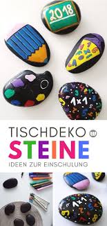 Dekoidee Zur Einschulung Diy Tischdeko Aus Bemalten Steinen Selbstgemachte Tische Diy Tischdeko Tischdeko Einschulung