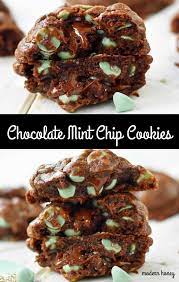 Chocolate Mint Chip Cookies Are Made With A Rich Chewy Double Chocolate Cookie With Silky Mint Chip Cookies Mint Chocolate Chip Cookies Chocolate Mint Cookies