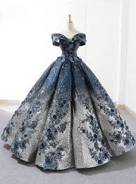 Blue Ball Gown Sequins Off The Shoulder Appliques Floor Length Wedding Dress Ball Dresses Pretty Dresses Blue Ball Gowns