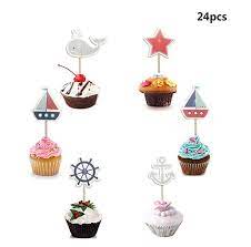 24pcs Nautical Cupcake Toppers Food Picks Baby Shower Decor And Cupcake Party Favors Cupcake Party Favors Cupcake Party Baby Shower Decorations