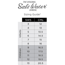 salt water sandals size chart