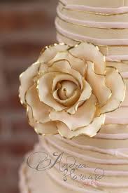 Fondant wedding cake with gumpaste roses photo. Gold Tipped Sugar Rose Andreahowardcakes Cake Decorating Tips Simple Wedding Cake Gold Fondant