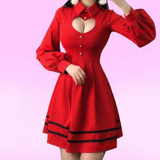 Heart Keyhole Hollow Dress Sd01286 Fashion Lantern Sleeve Dress Harajuku Fashion Street