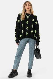 Clothing Adika Oversized Sweater Neon Shirts Crew Neck Sweater