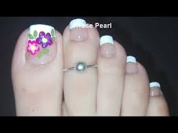 Find one that matches the season, the latest trends, or just your mood. Purple And Hot Pink Flowers On French Pedicure Nail Art Tutorial Summer Toe Nail Art Rose Pearl Youtube