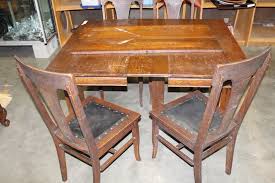 Antique oak dining chairs pair quartersawn table claw foot seating antiques. Antique Oak Dining Table With 3 Leafs And Four T Back Leather Seat Chairs