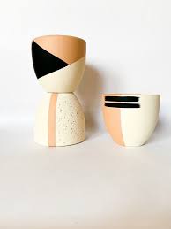Black And White Painted Clay Pots Hand Painted Natural White Cream Black Abstract Stripe Terra Cotta Planter Spanish Buffed Terra In 2020 Painted Pots Diy Terracotta Planter Plant Pot Diy
